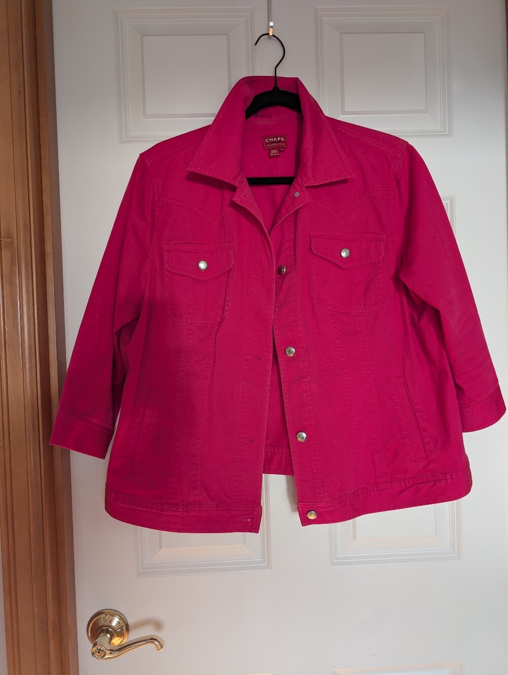 Chaps Women's Hot Pink Jean Jacket with Button Front